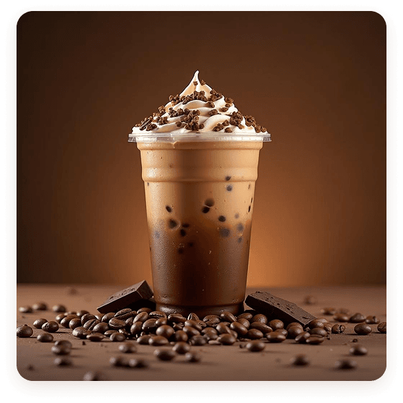 A selection of Froffee frozen coffee drinks topped with whipped cream