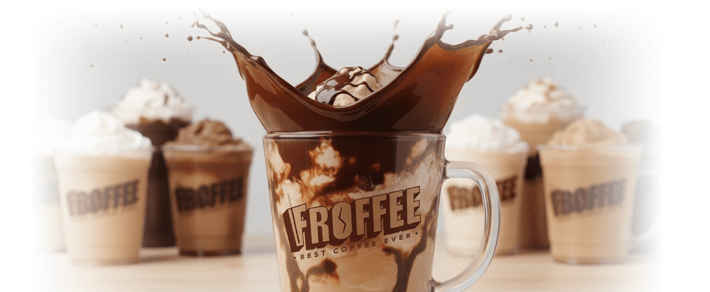 Froffee frozen mocha with a dramatic chocolate splash